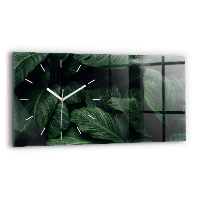 Glass wall clock rectangular Tropical Monstera