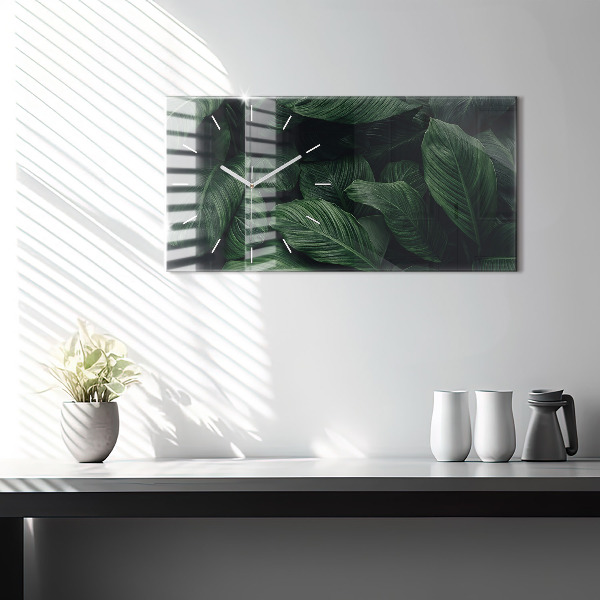 Glass wall clock rectangular Tropical Monstera