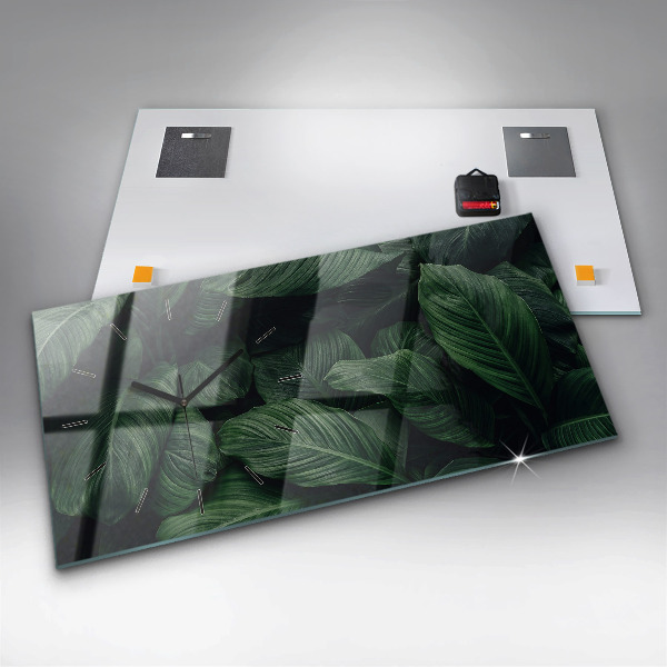 Glass wall clock rectangular Tropical Monstera