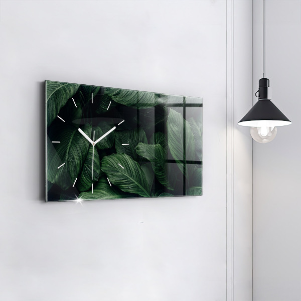 Glass wall clock rectangular Tropical Monstera