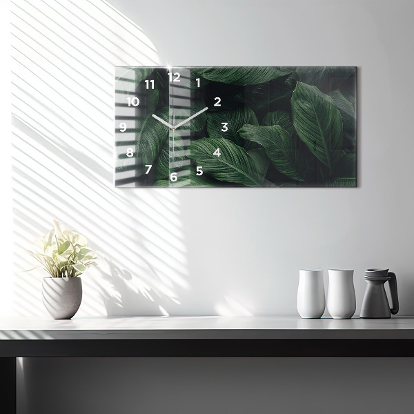 Glass wall clock rectangular Tropical Monstera
