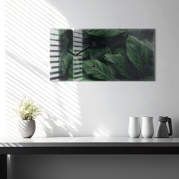 Glass wall clock rectangular Tropical Monstera