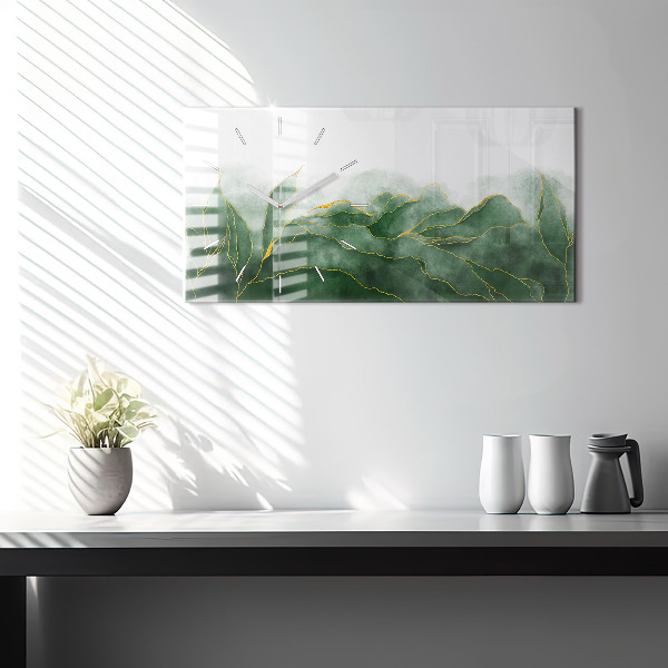 Glass wall clock rectangular Abstraction leaves