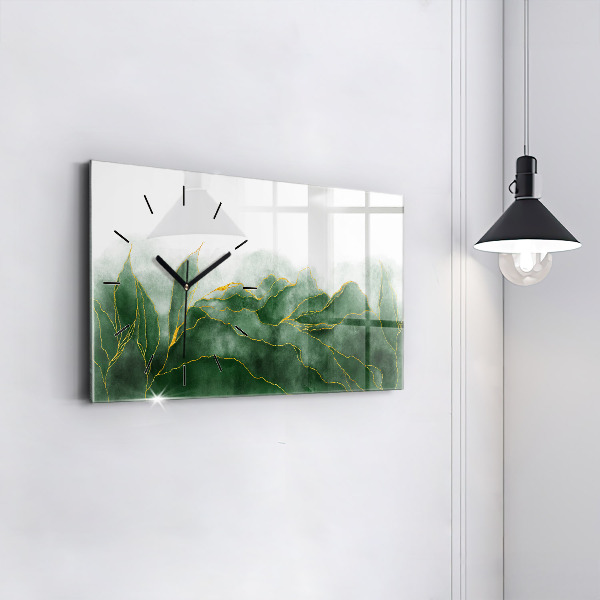 Glass wall clock rectangular Abstraction leaves