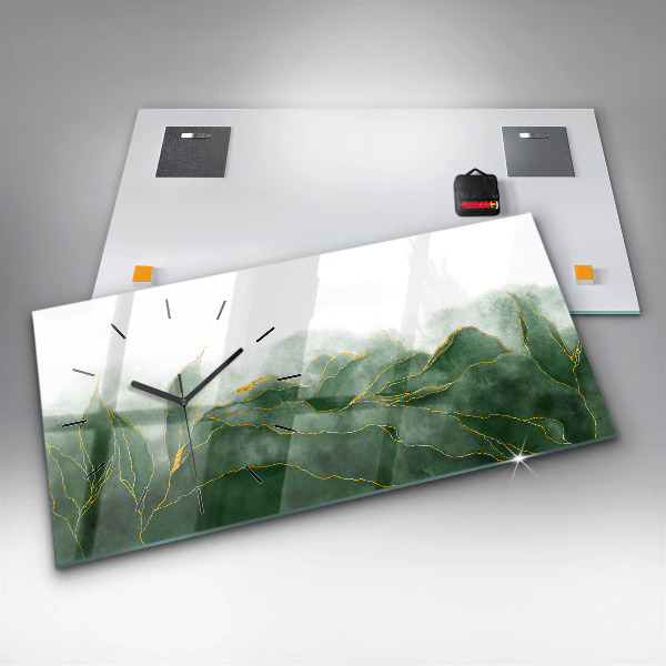 Glass wall clock rectangular Abstraction leaves