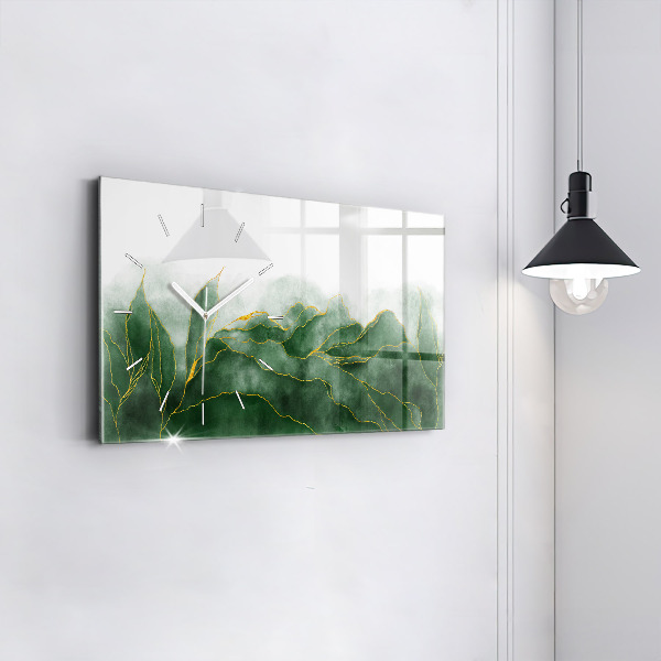 Glass wall clock rectangular Abstraction leaves