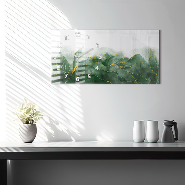 Glass wall clock rectangular Abstraction leaves
