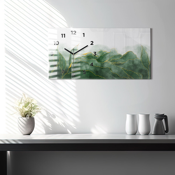 Glass wall clock rectangular Abstraction leaves