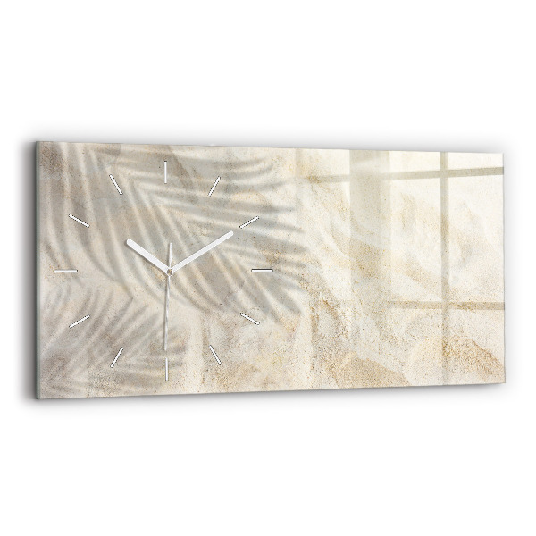 Glass wall clock rectangular Palm tree shadow sand