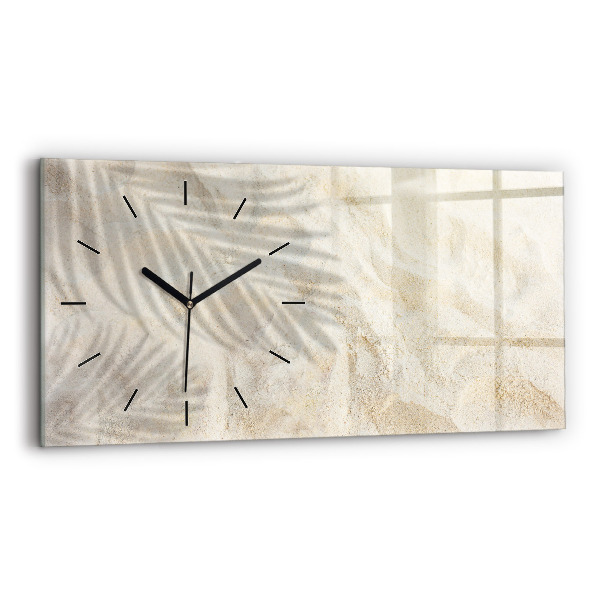 Glass wall clock rectangular Palm tree shadow sand