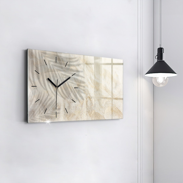 Glass wall clock rectangular Palm tree shadow sand