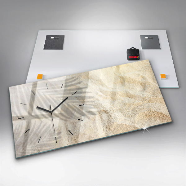Glass wall clock rectangular Palm tree shadow sand