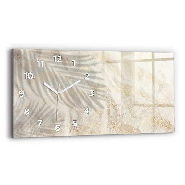 Glass wall clock rectangular Palm tree shadow sand