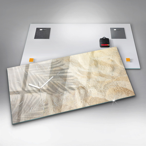 Glass wall clock rectangular Palm tree shadow sand