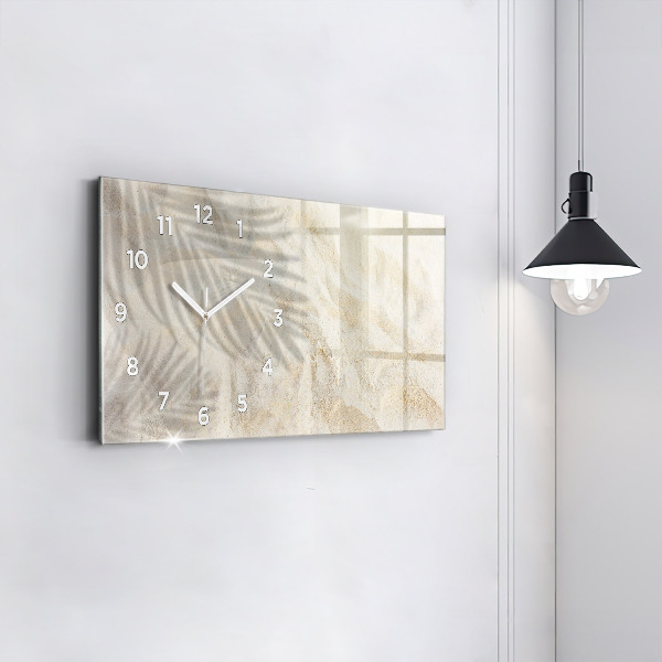 Glass wall clock rectangular Palm tree shadow sand