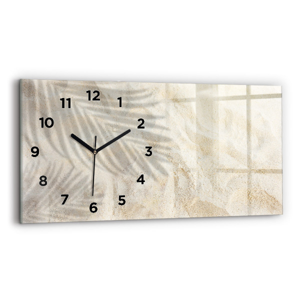 Glass wall clock rectangular Palm tree shadow sand
