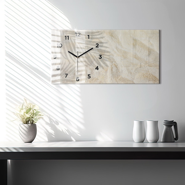 Glass wall clock rectangular Palm tree shadow sand