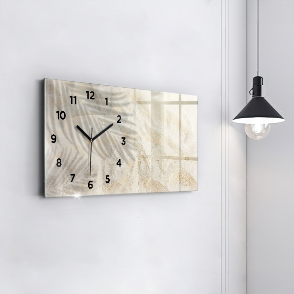 Glass wall clock rectangular Palm tree shadow sand