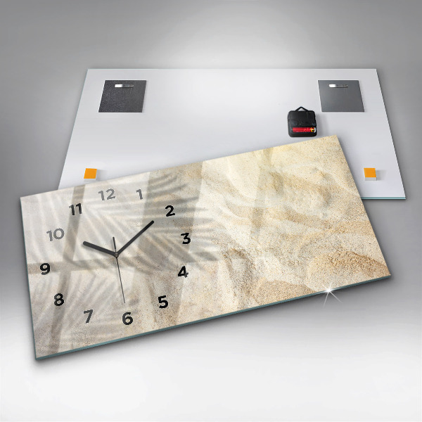 Glass wall clock rectangular Palm tree shadow sand