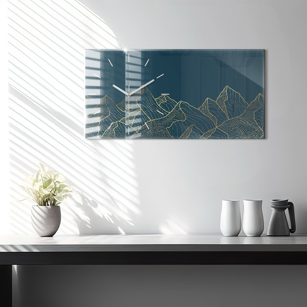 Glass wall clock rectangular Sketch of the mountains