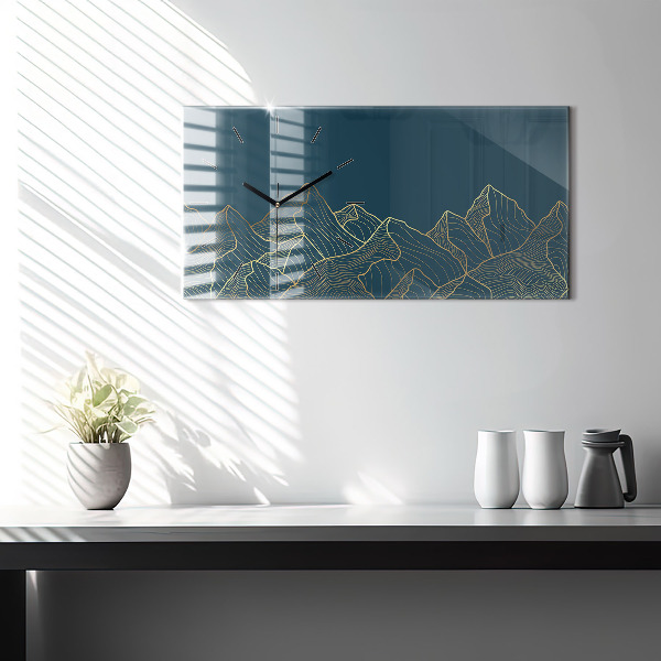 Glass wall clock rectangular Sketch of the mountains