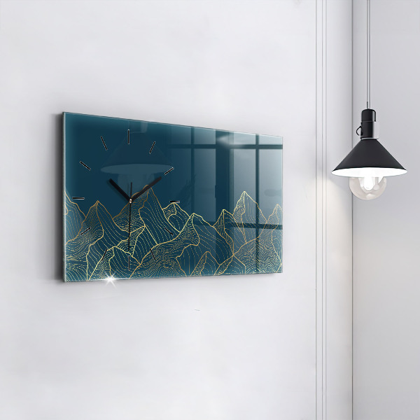 Glass wall clock rectangular Sketch of the mountains