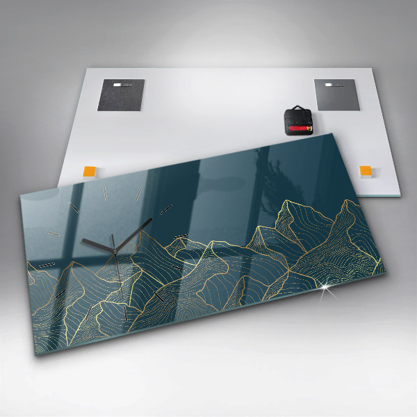 Glass wall clock rectangular Sketch of the mountains
