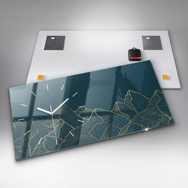 Glass wall clock rectangular Sketch of the mountains
