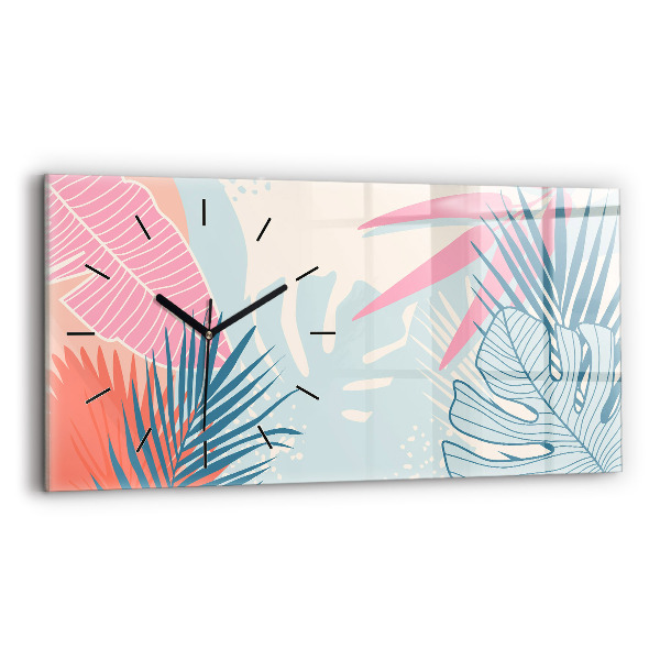 Glass wall clock rectangular Pastel leaves