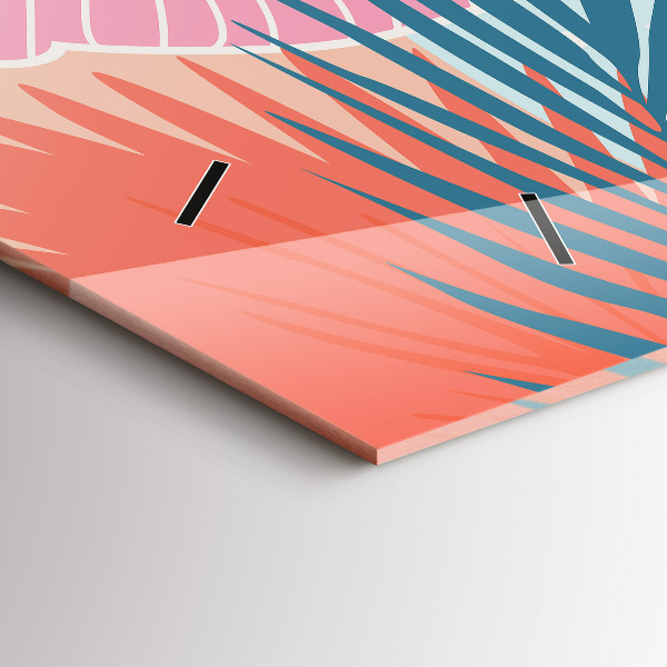 Glass wall clock rectangular Pastel leaves
