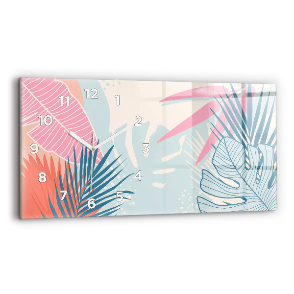 Glass wall clock rectangular Pastel leaves