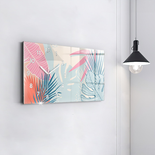 Glass wall clock rectangular Pastel leaves