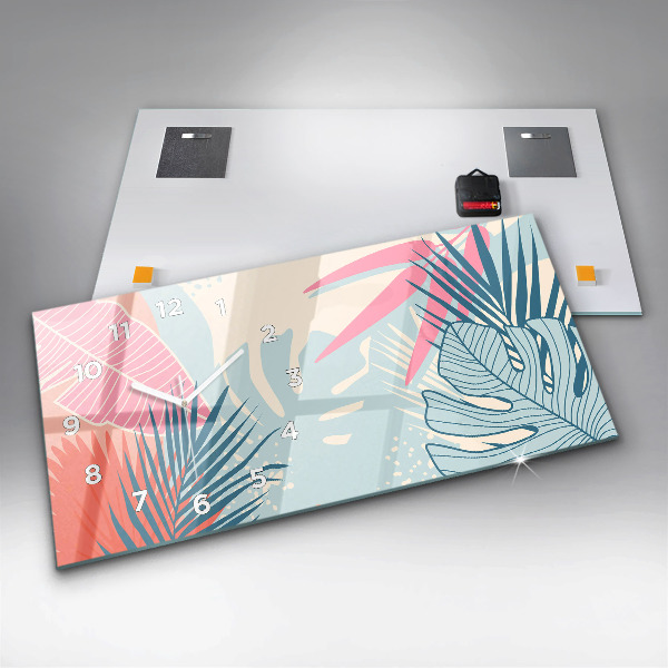 Glass wall clock rectangular Pastel leaves