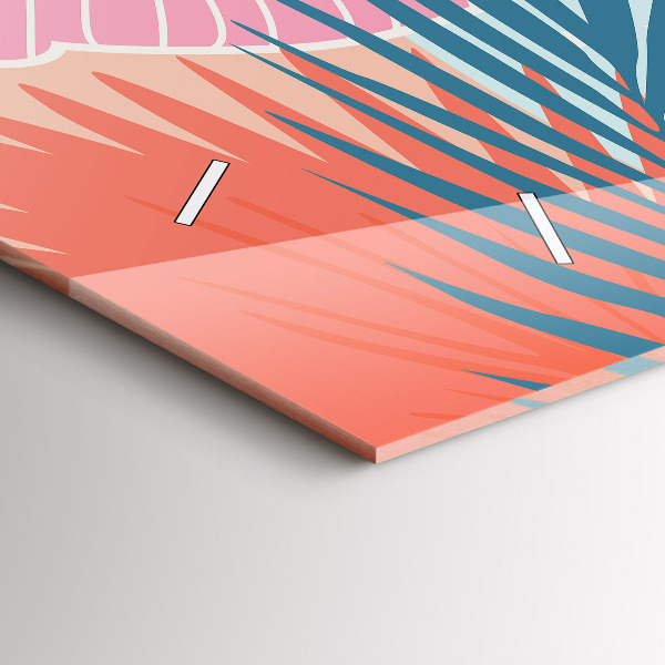 Glass wall clock rectangular Pastel leaves