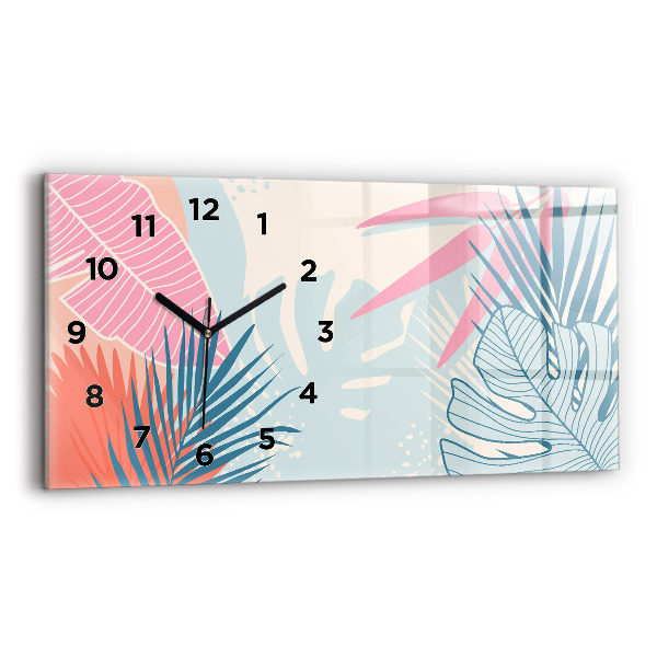 Glass wall clock rectangular Pastel leaves