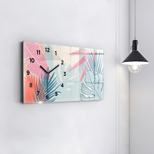 Glass wall clock rectangular Pastel leaves