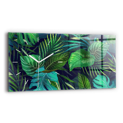 Glass wall clock rectangular Exotic leaves