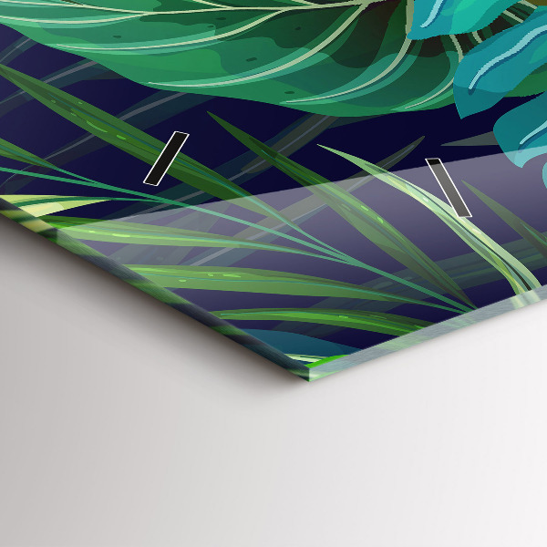 Glass wall clock rectangular Exotic leaves