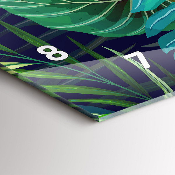 Glass wall clock rectangular Exotic leaves