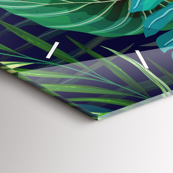 Glass wall clock rectangular Exotic leaves