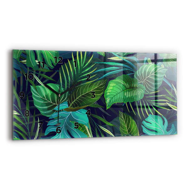 Glass wall clock rectangular Exotic leaves