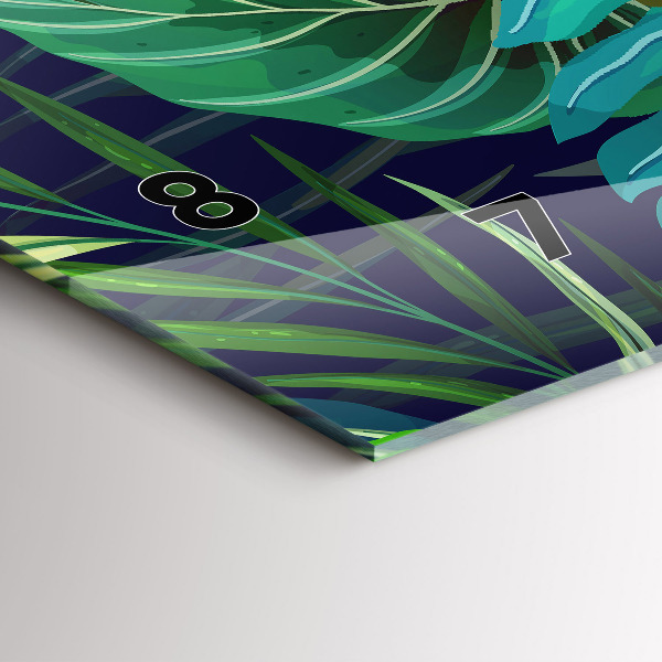 Glass wall clock rectangular Exotic leaves