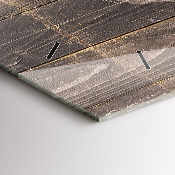 Glass wall clock rectangular World map on wood