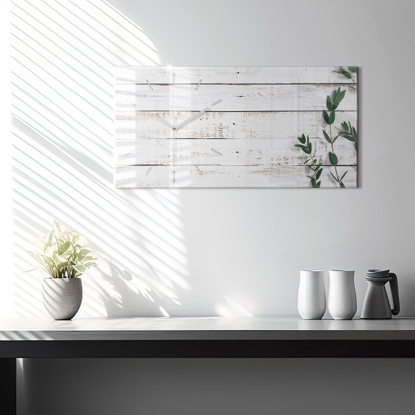 Glass wall clock rectangular Wooden boards