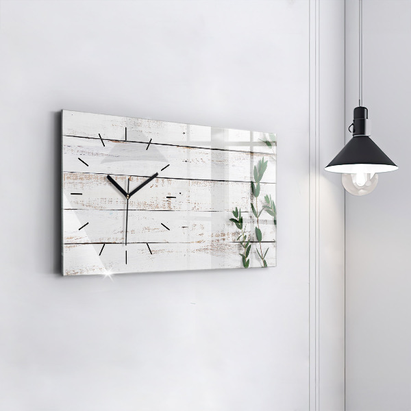 Glass wall clock rectangular Wooden boards