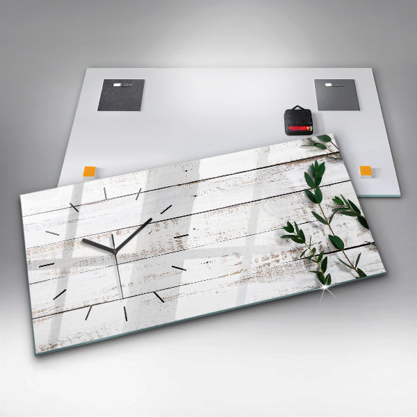 Glass wall clock rectangular Wooden boards