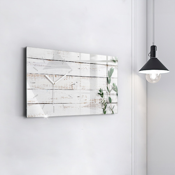 Glass wall clock rectangular Wooden boards