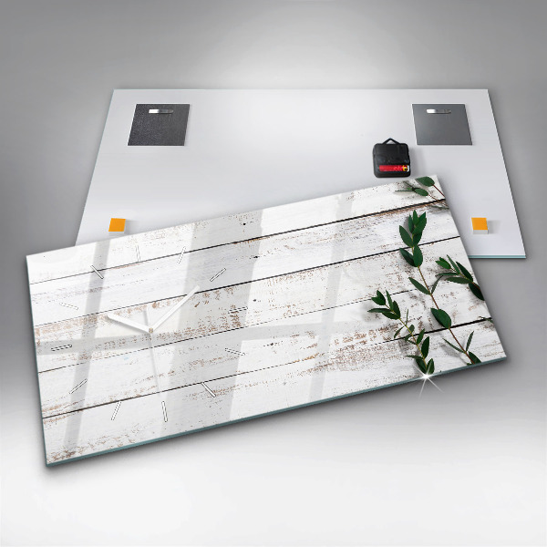 Glass wall clock rectangular Wooden boards