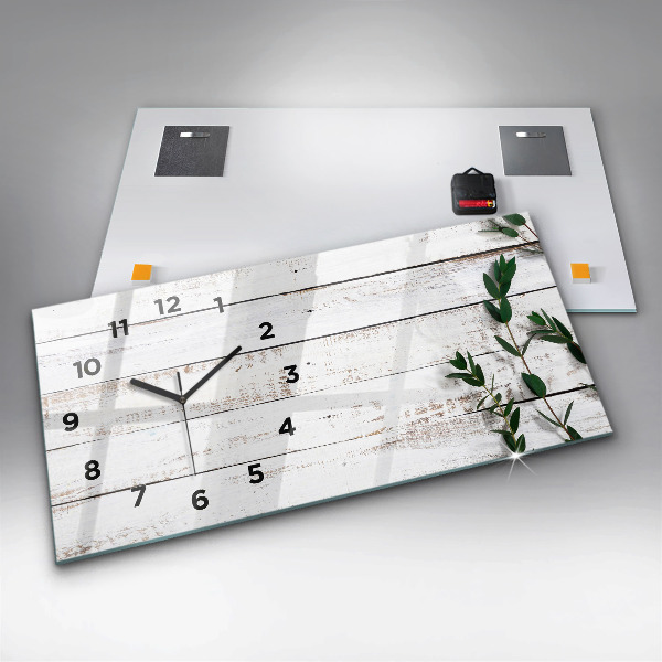 Glass wall clock rectangular Wooden boards