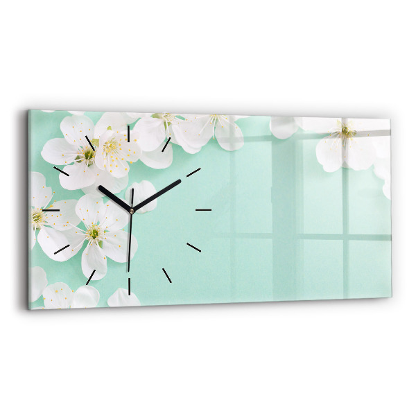 Glass wall clock rectangular Blooming daisies